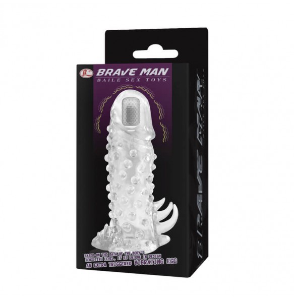 BAILE - BRAVE MAN Head Vibrating Crystal Penis Sleeve (L:13.5cm - D:4cm)